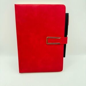 Vintage A5 Leather Notebook Red Soft Cover & Bookmark